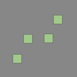 Vier hellgrüne Quadrate sind diagonal über einen grauen Hintergrund verteilt und jeweils schwarz umrandet.
